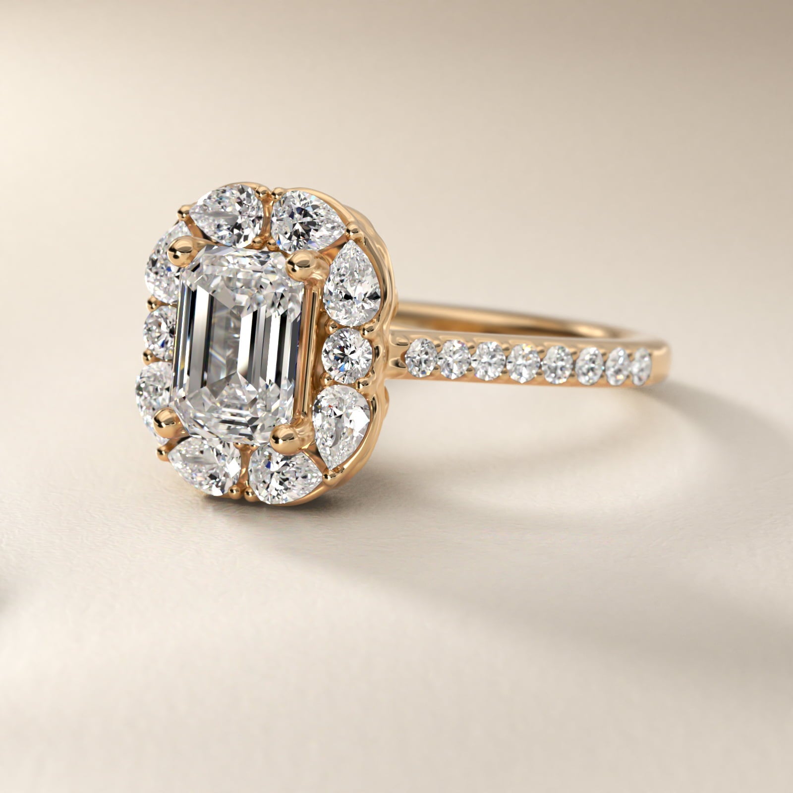The Ritz Emerald Halo Diamond Engagement Ring in 18k Yellow Gold (1/2 ct. tw.) - Emerald Center