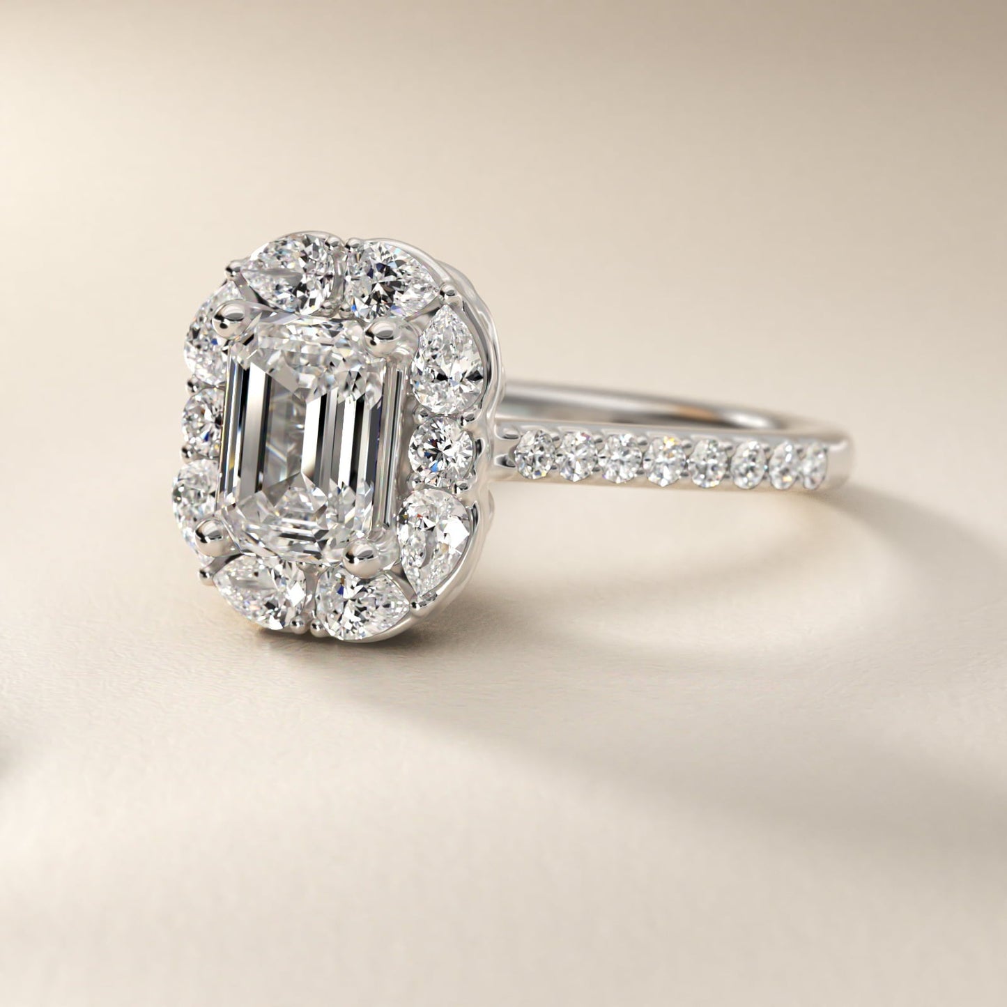 The Ritz Emerald Halo Diamond Engagement Ring in Platinum (1/2 ct. tw.) - Emerald Center