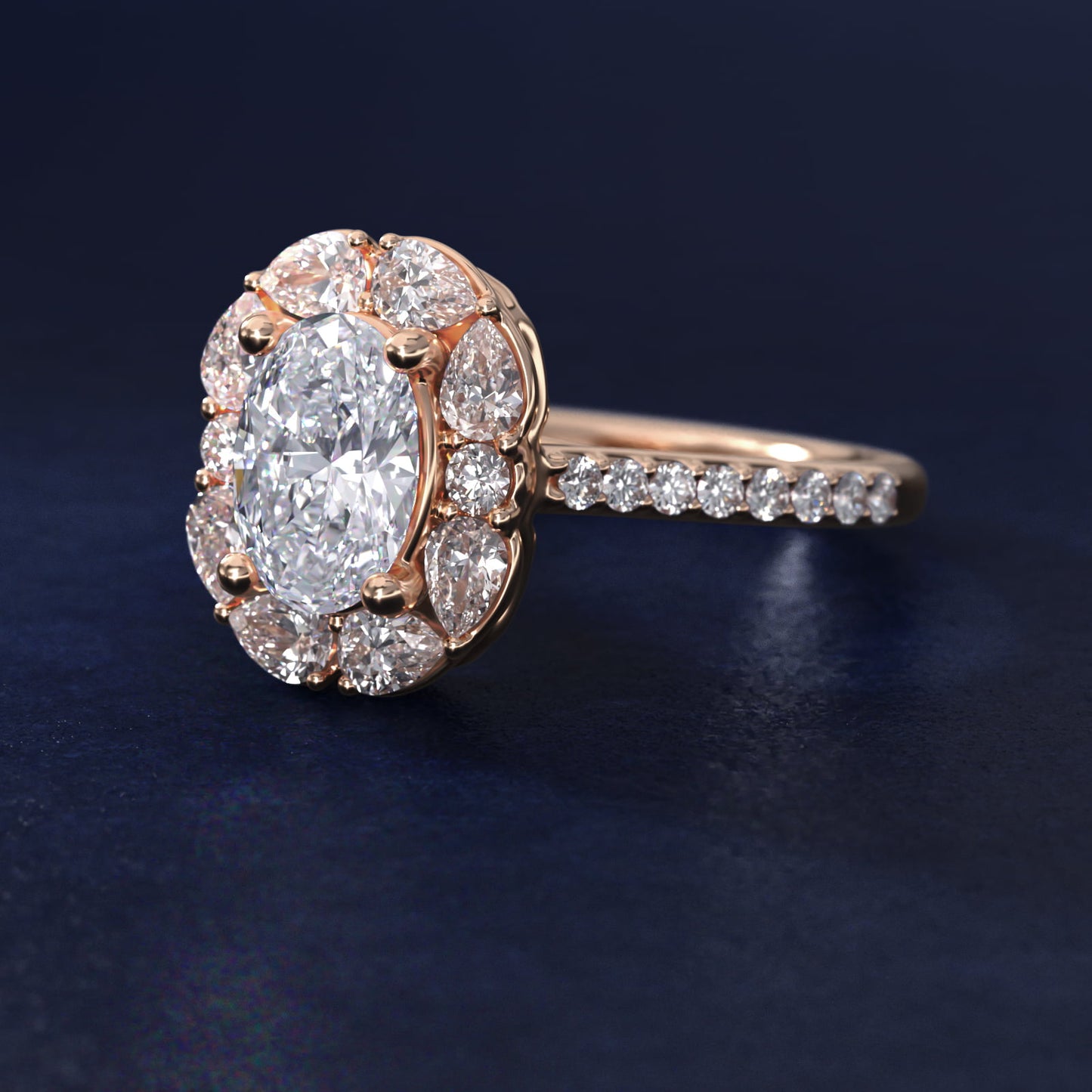 The Ritz Emerald Halo Diamond Engagement Ring in 14k Rose Gold (1/2 ct. tw.) - Oval Center