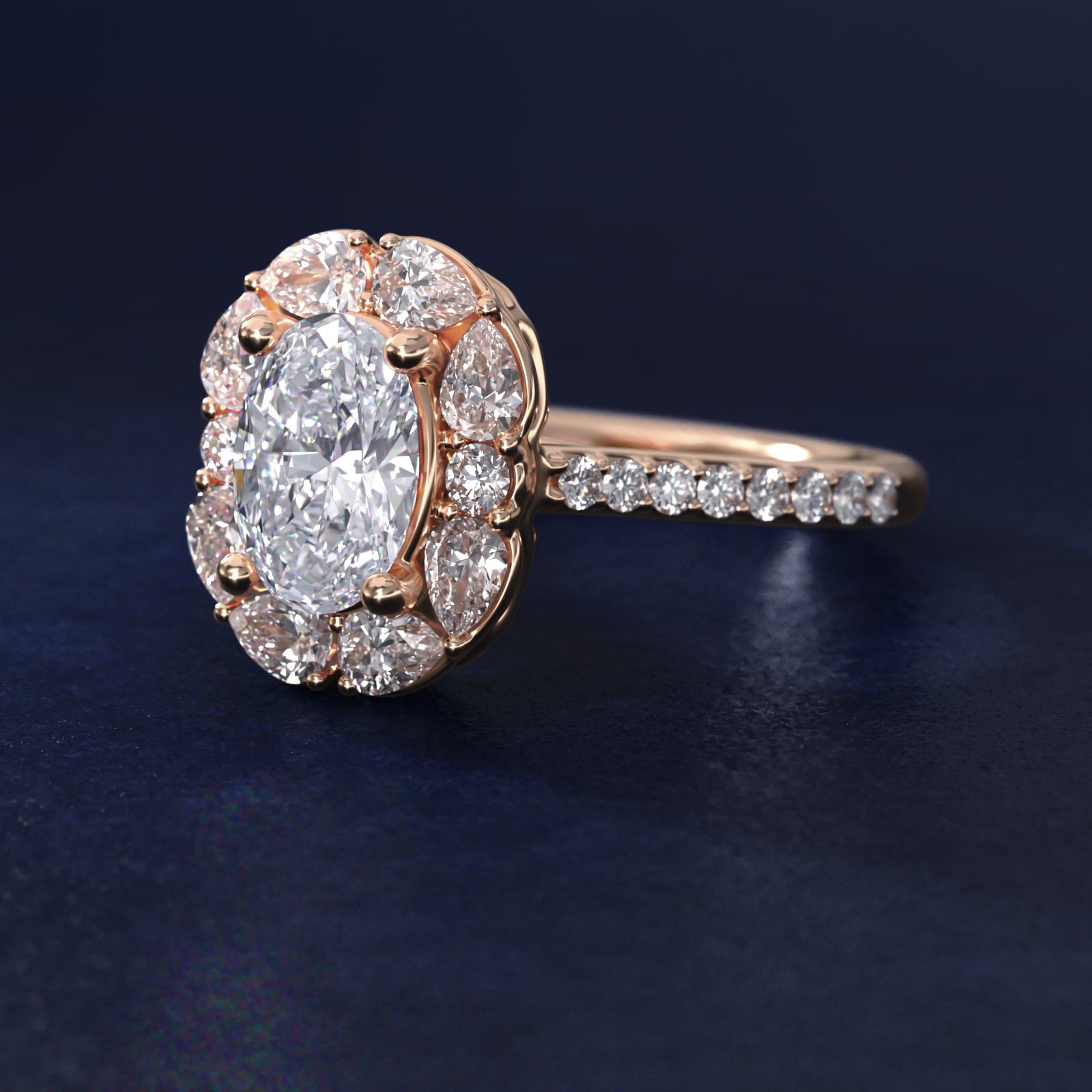 The Ritz Emerald Halo Diamond Engagement Ring in 18k Rose Gold (1/2 ct. tw.) - Oval Center