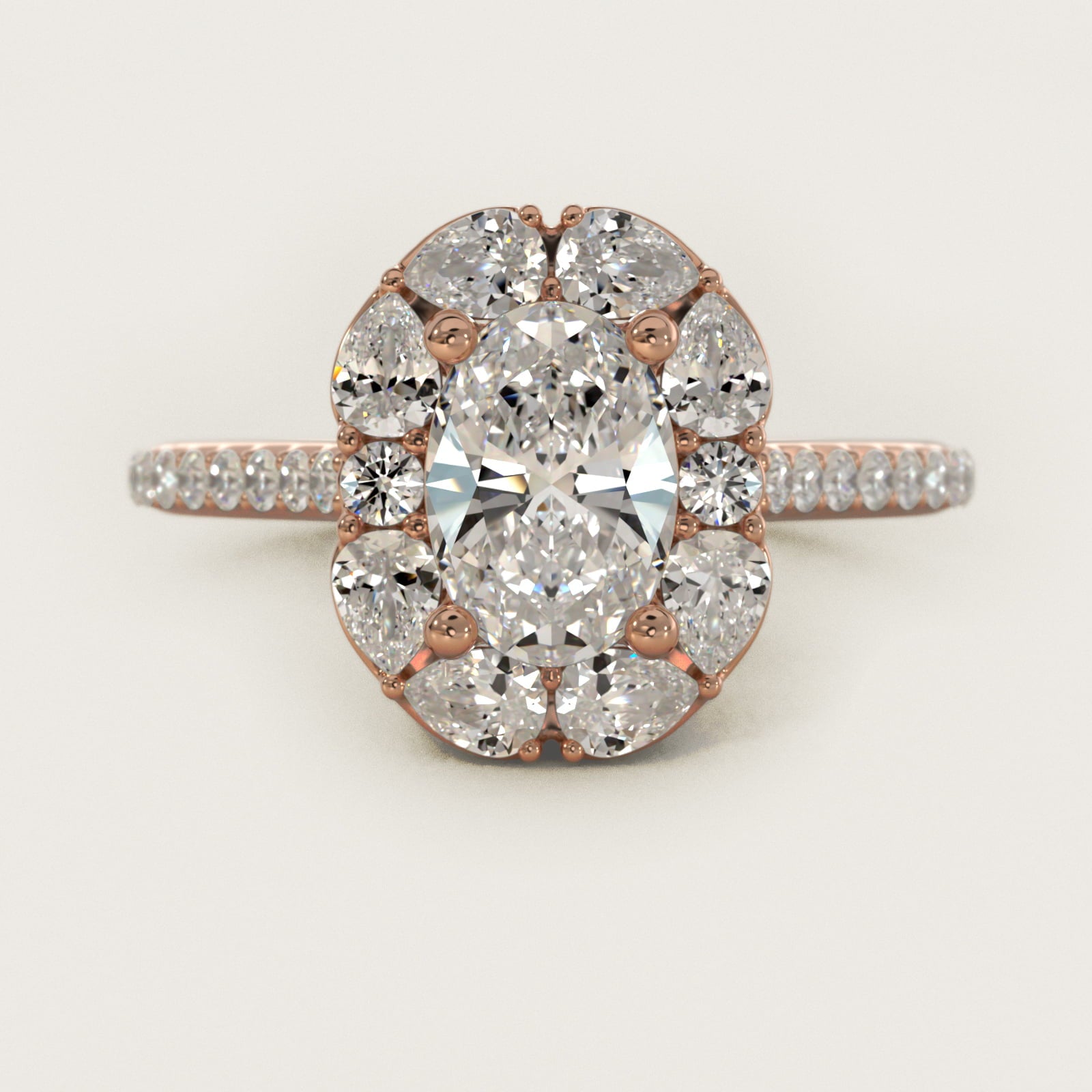 The Ritz Emerald Halo Diamond Engagement Ring in 14k Rose Gold (1/2 ct. tw.) - Oval Center