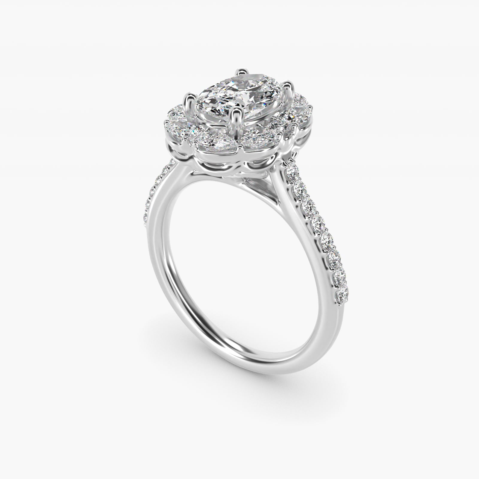 The Ritz Emerald Halo Diamond Engagement Ring in 14k White Gold (1/2 ct. tw.) - Oval Center