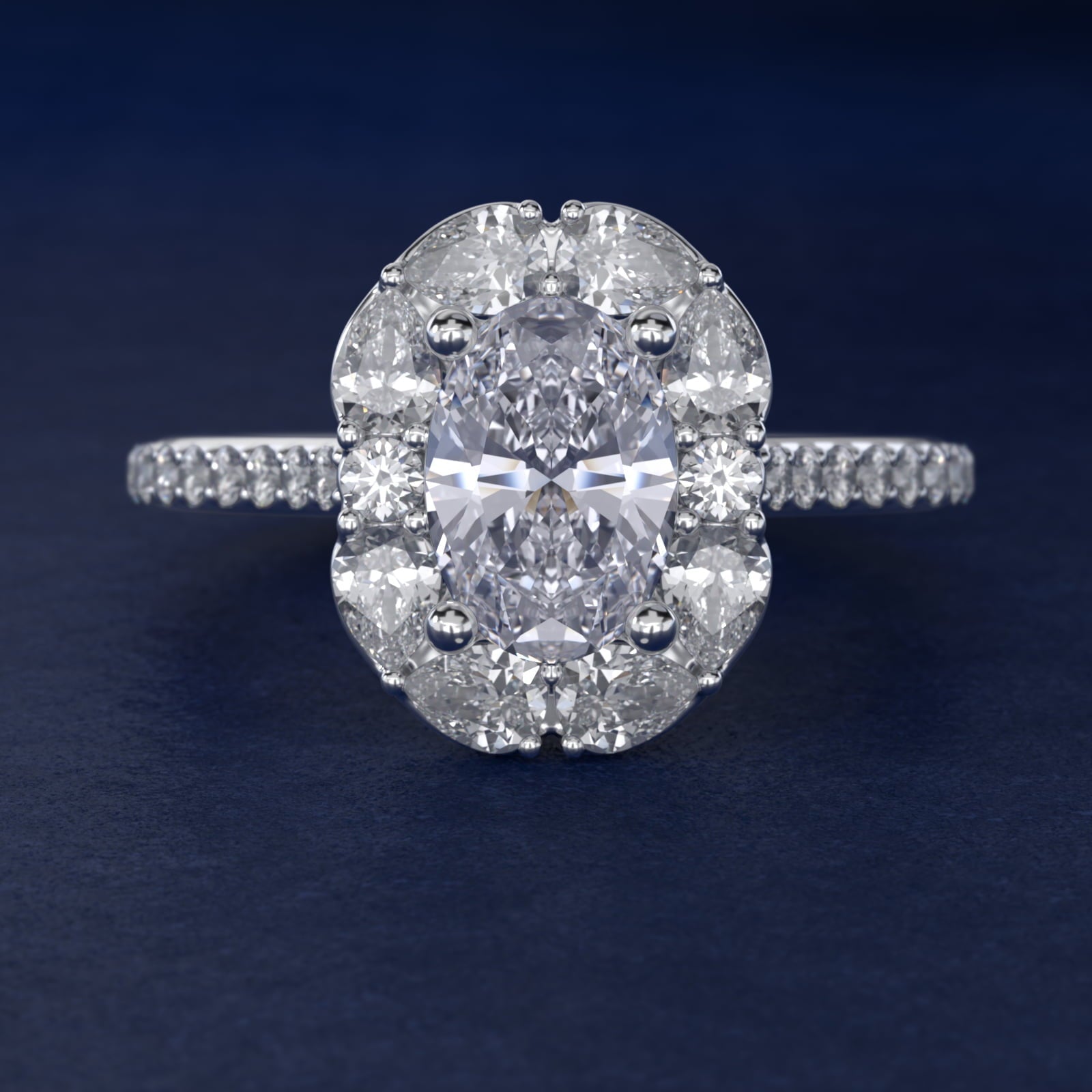 The Ritz Emerald Halo Diamond Engagement Ring in 18k White Gold (1/2 ct. tw.) - Oval Center