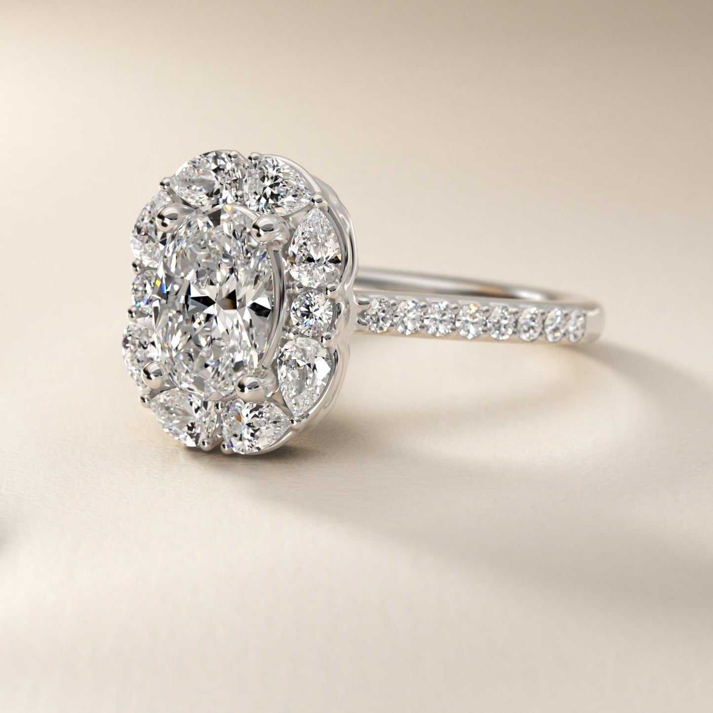 The Ritz Emerald Halo Diamond Engagement Ring in Platinum (1/2 ct. tw.) - Oval Center