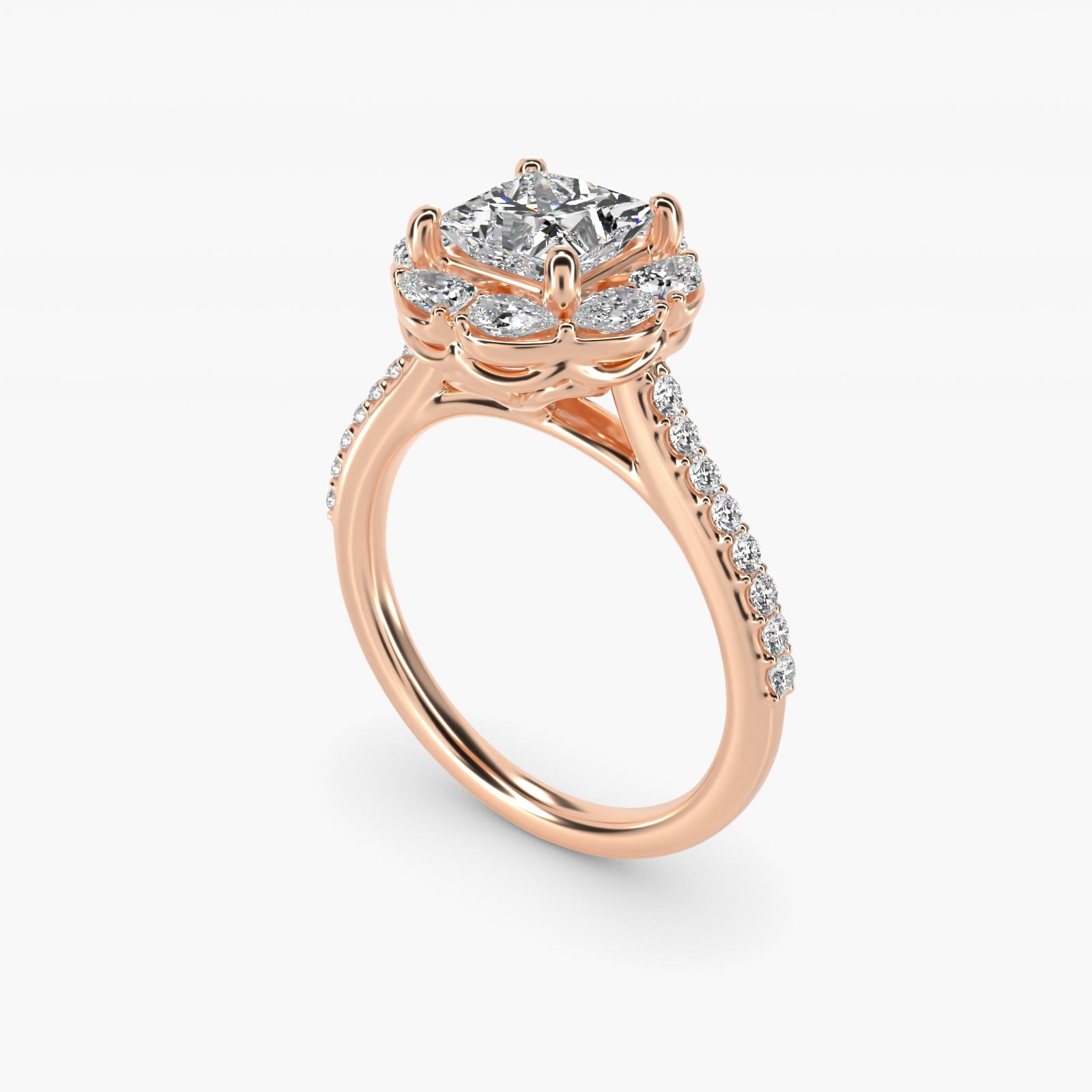 The Ritz Emerald Halo Diamond Engagement Ring in 18k Rose Gold (1/2 ct. tw.) - Princess Center