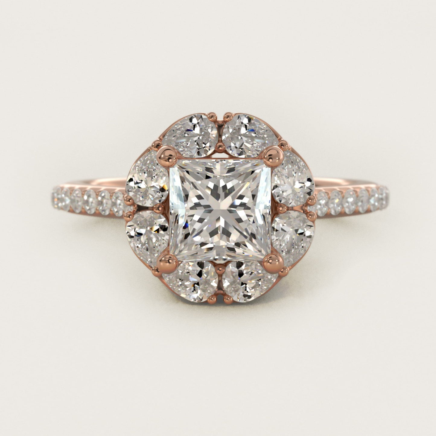 The Ritz Emerald Halo Diamond Engagement Ring in 14k Rose Gold (1/2 ct. tw.) - Princess Center