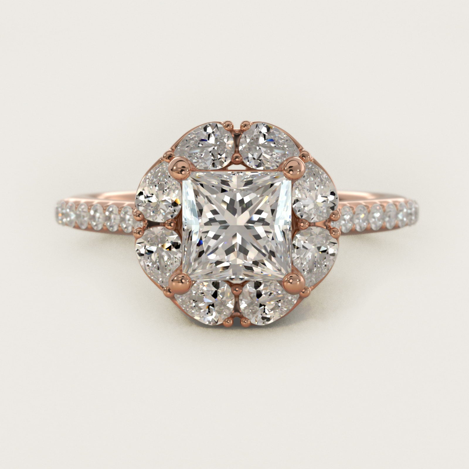 The Ritz Emerald Halo Diamond Engagement Ring in 14k Rose Gold (1/2 ct. tw.) - Princess Center