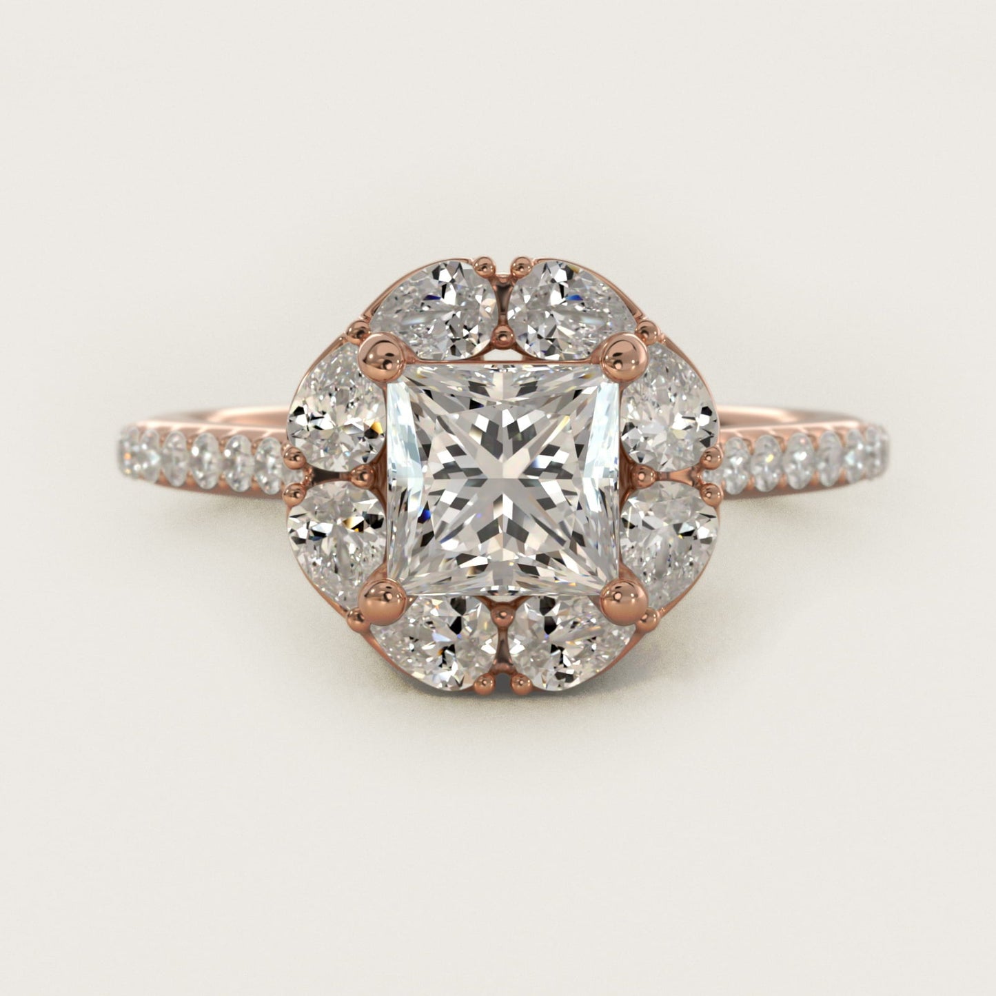 The Ritz Emerald Halo Diamond Engagement Ring in 18k Rose Gold (1/2 ct. tw.) - Princess Center