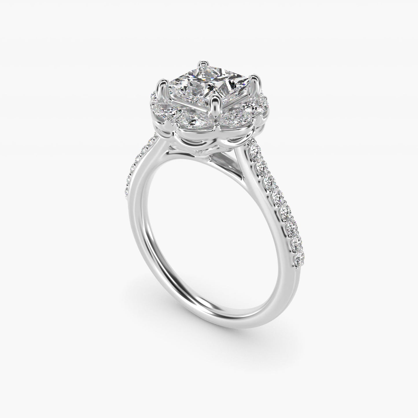 The Ritz Emerald Halo Diamond Engagement Ring in 14k White Gold (1/2 ct. tw.) - Princess Center