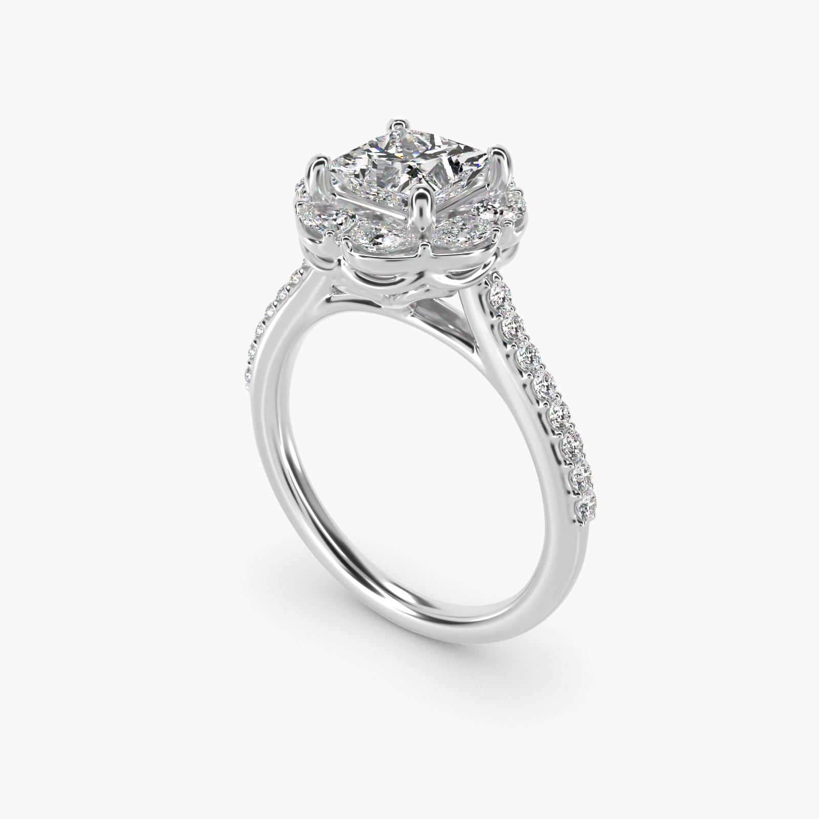 The Ritz Emerald Halo Diamond Engagement Ring in 14k White Gold (1/2 ct. tw.) - Princess Center