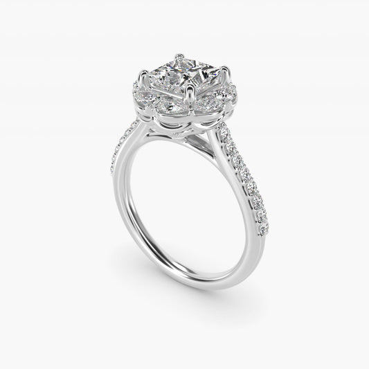 The Ritz Emerald Halo Diamond Engagement Ring in 14k White Gold (1/2 ct. tw.) - Princess Center