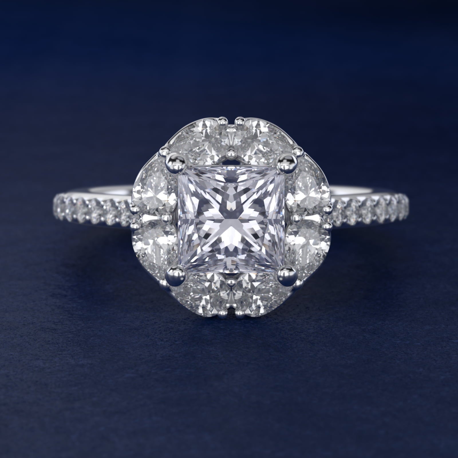 The Ritz Emerald Halo Diamond Engagement Ring in 18k White Gold (1/2 ct. tw.) - Princess Center