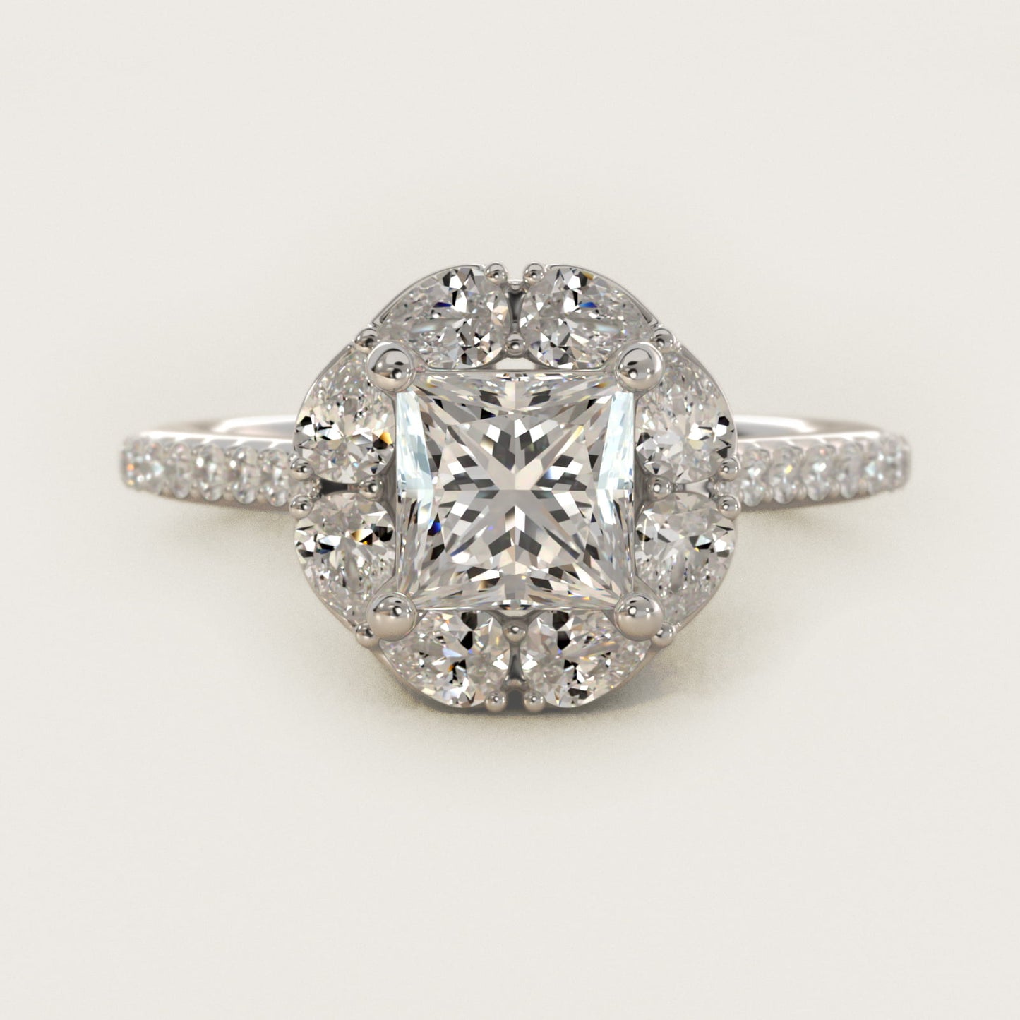 The Ritz Emerald Halo Diamond Engagement Ring in 14k White Gold (1/2 ct. tw.) - Princess Center