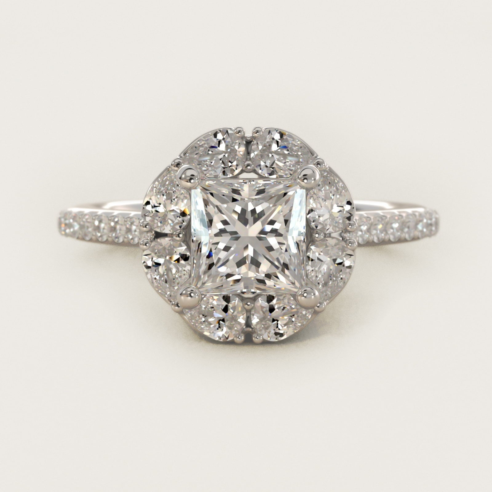 The Ritz Emerald Halo Diamond Engagement Ring in 18k White Gold (1/2 ct. tw.) - Princess Center