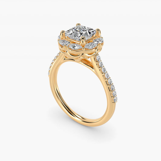 The Ritz Emerald Halo Diamond Engagement Ring in 18k Yellow Gold (1/2 ct. tw.) - Princess Center