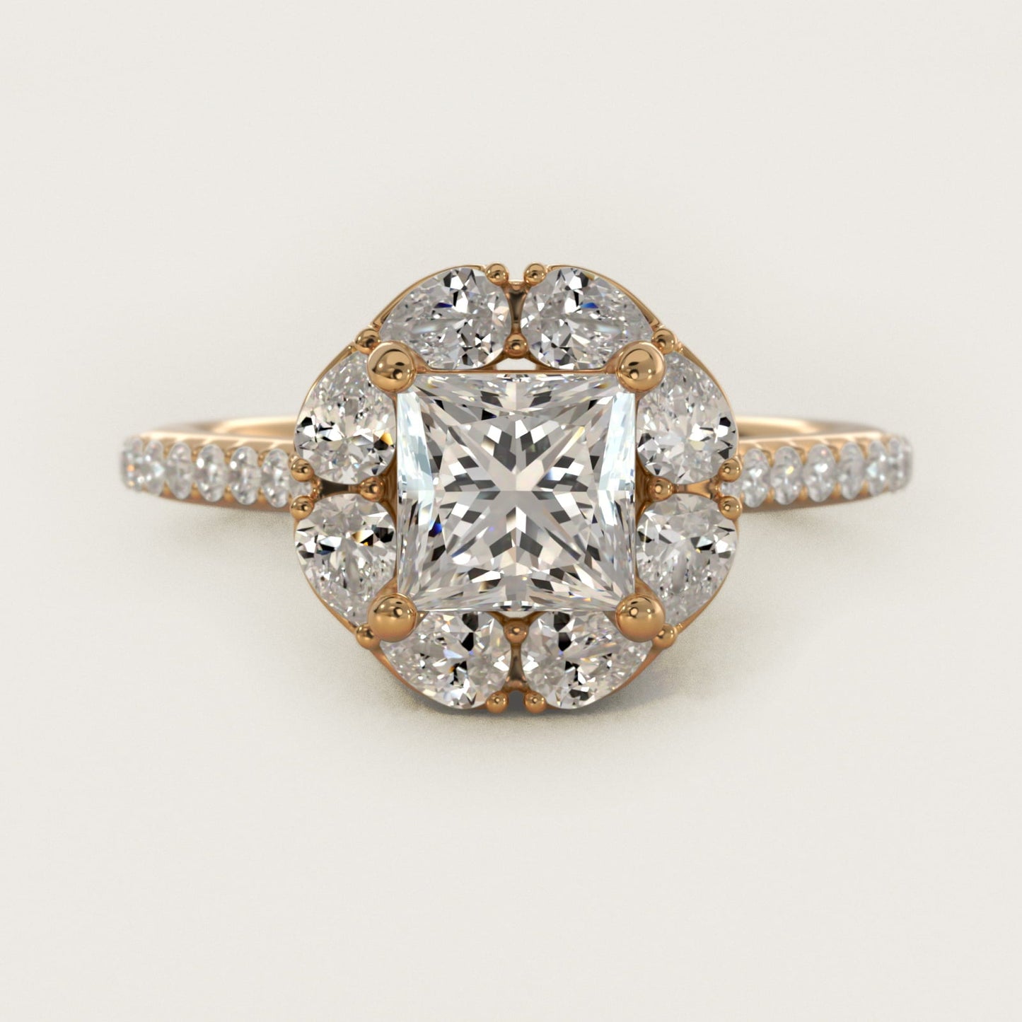 The Ritz Emerald Halo Diamond Engagement Ring in 18k Yellow Gold (1/2 ct. tw.) - Princess Center