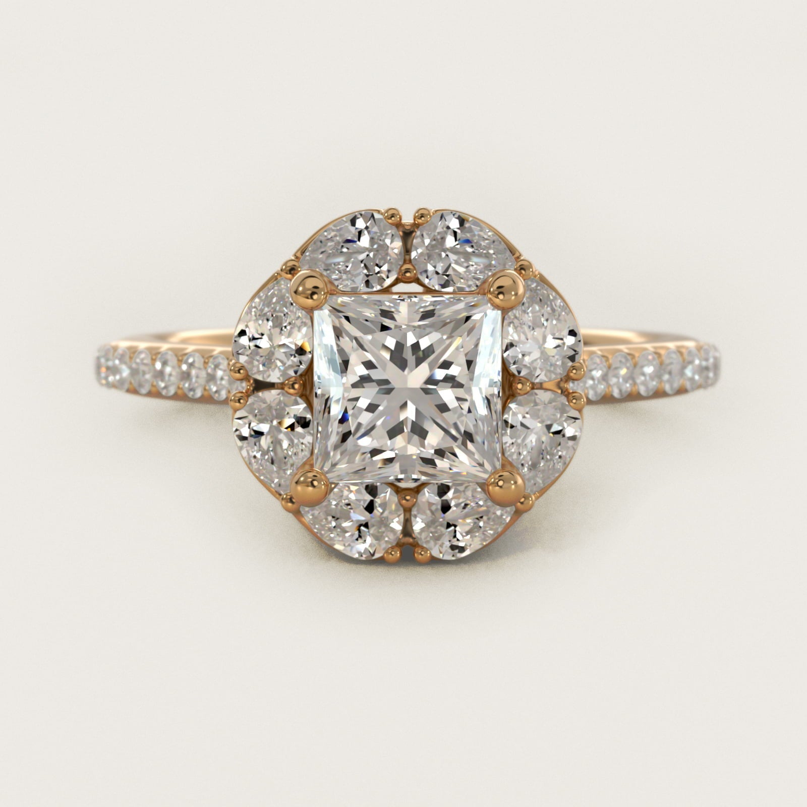 The Ritz Emerald Halo Diamond Engagement Ring in 18k Yellow Gold (1/2 ct. tw.) - Princess Center