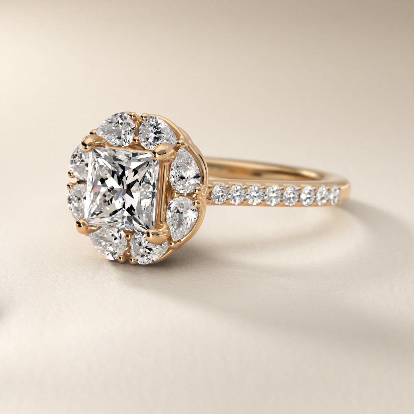 The Ritz Emerald Halo Diamond Engagement Ring in 18k Yellow Gold (1/2 ct. tw.) - Princess Center