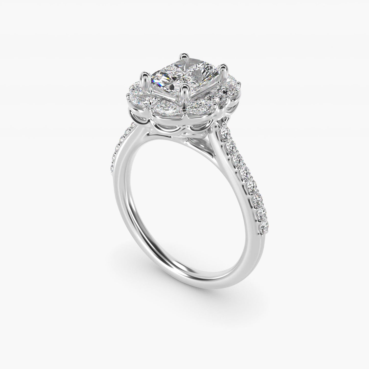 The Ritz Emerald Halo Diamond Engagement Ring in 14k White Gold (1/2 ct. tw.) - Radiant Center