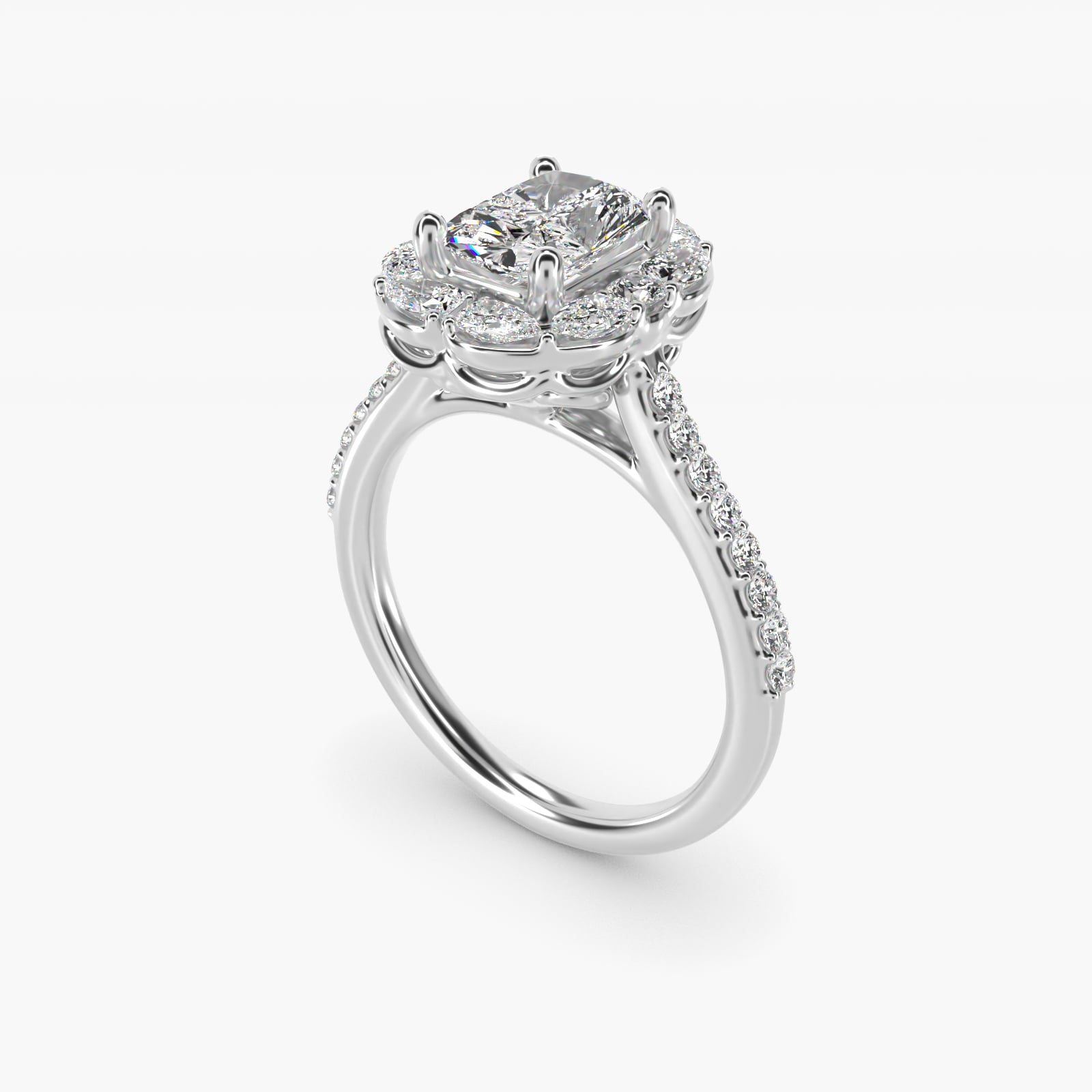 The Ritz Emerald Halo Diamond Engagement Ring in 14k White Gold (1/2 ct. tw.) - Radiant Center