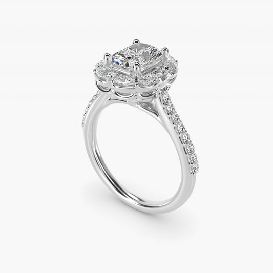 The Ritz Emerald Halo Diamond Engagement Ring in 14k White Gold (1/2 ct. tw.) - Radiant Center