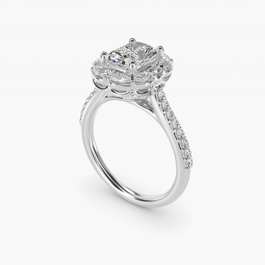 The Ritz Emerald Halo Diamond Engagement Ring in 18k White Gold (1/2 ct. tw.) - Radiant Center