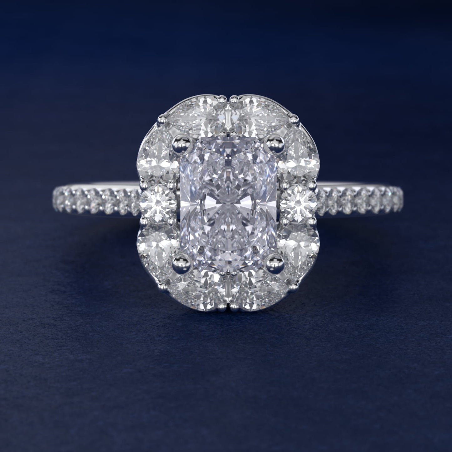 The Ritz Emerald Halo Diamond Engagement Ring in 14k White Gold (1/2 ct. tw.) - Radiant Center