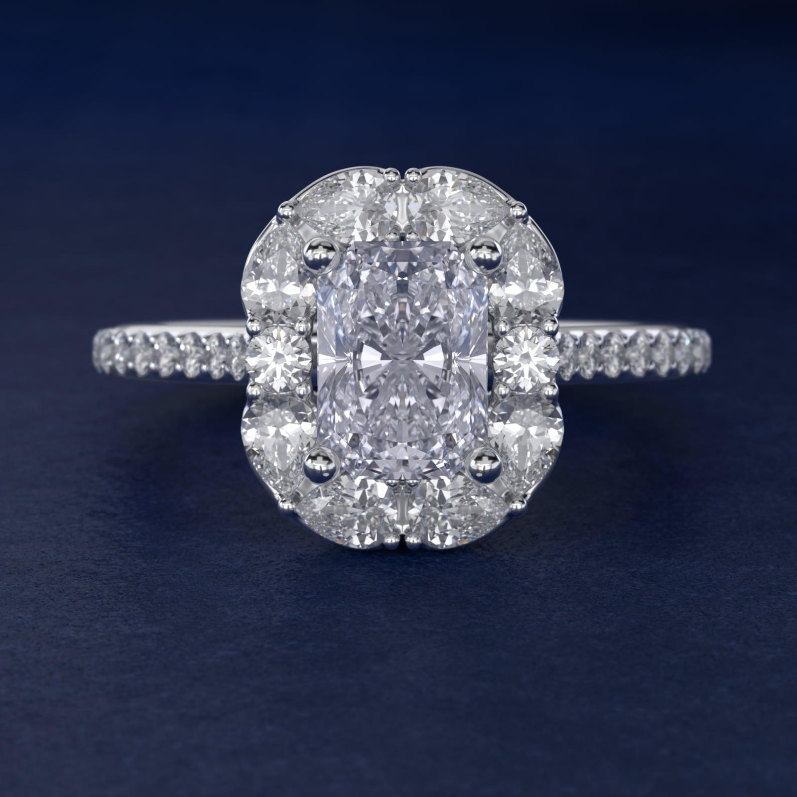 The Ritz Emerald Halo Diamond Engagement Ring in 14k White Gold (1/2 ct. tw.) - Radiant Center