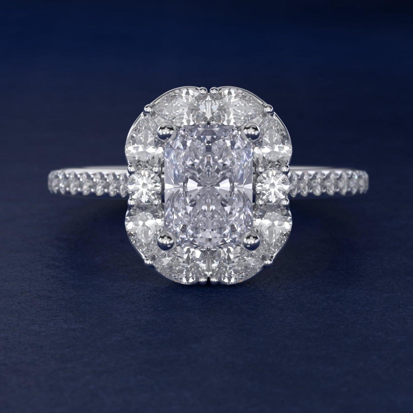 The Ritz Emerald Halo Diamond Engagement Ring in 18k White Gold (1/2 ct. tw.) - Radiant Center