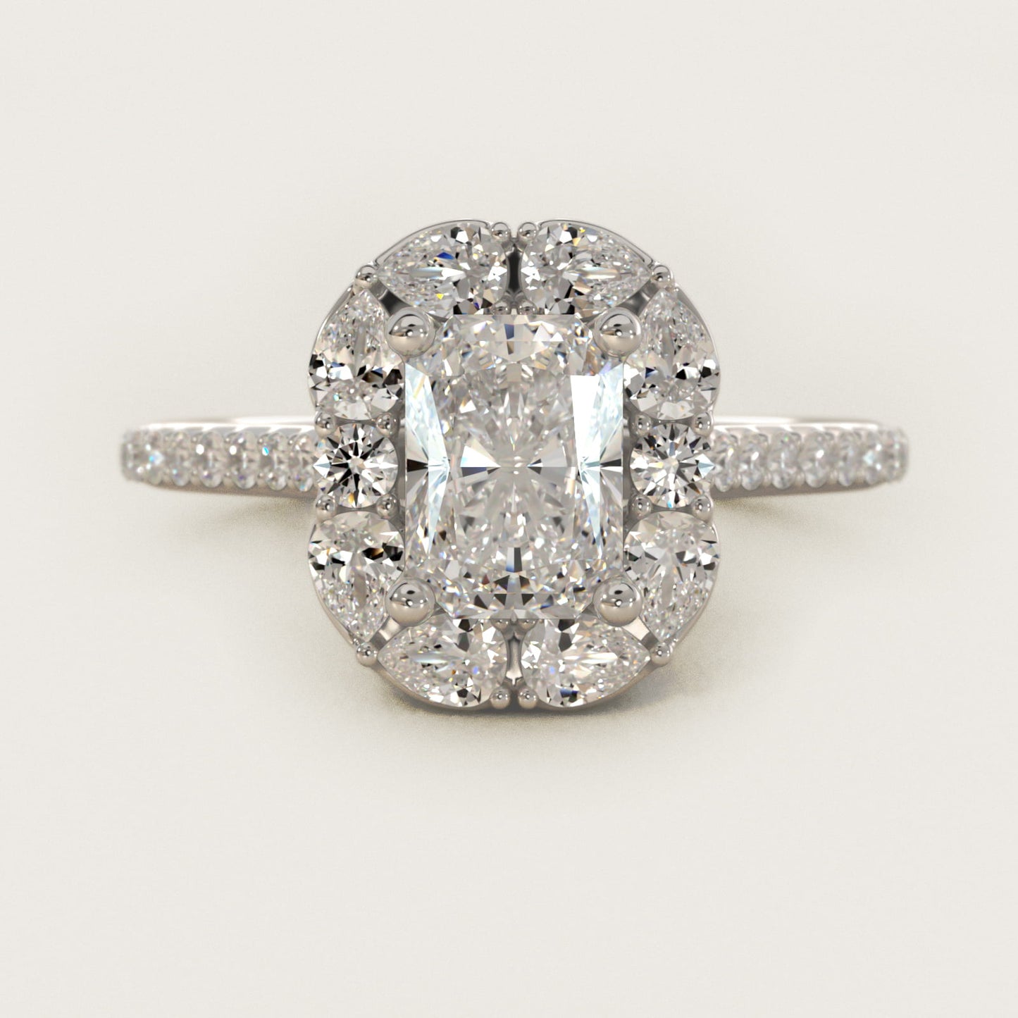 The Ritz Emerald Halo Diamond Engagement Ring in 14k White Gold (1/2 ct. tw.) - Radiant Center
