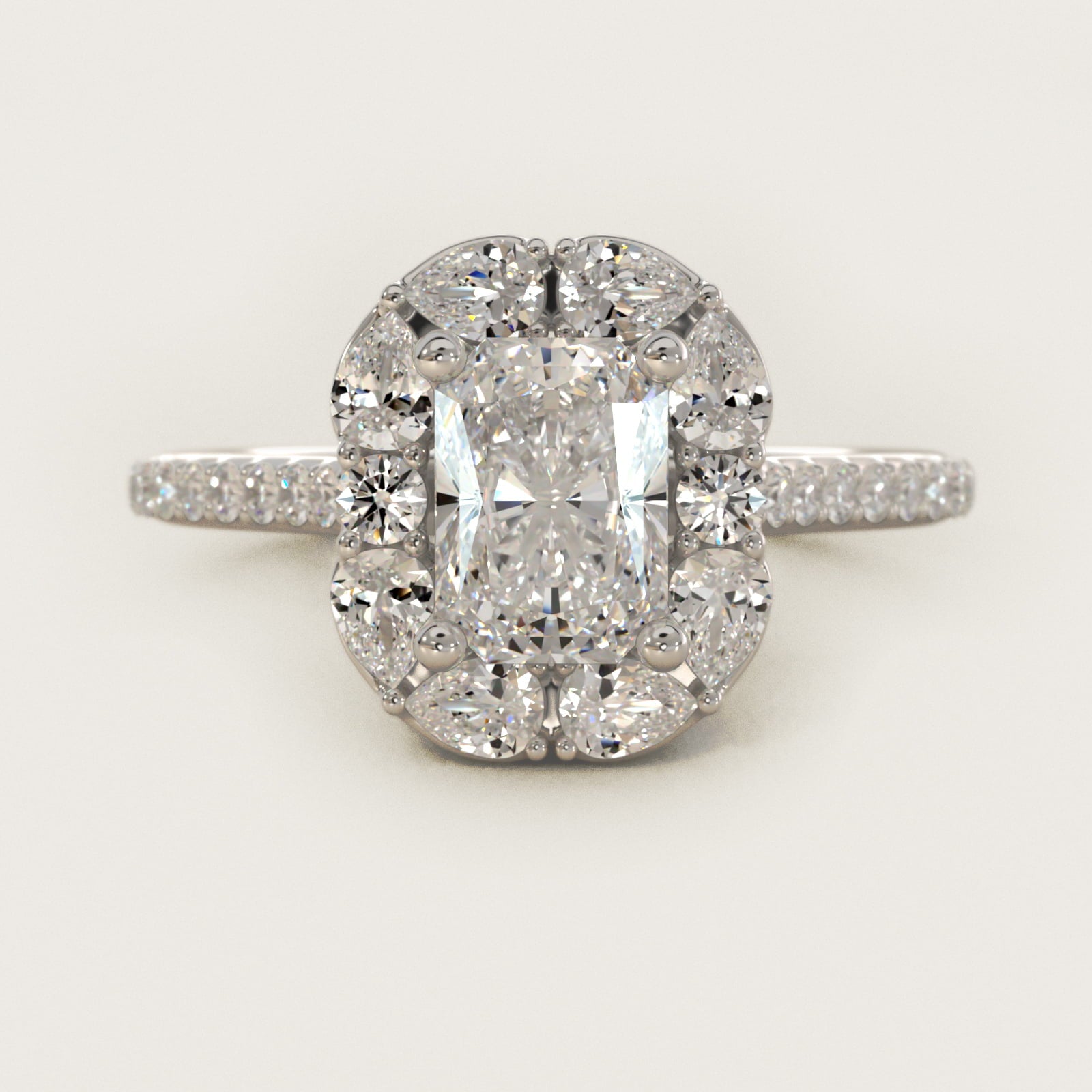 The Ritz Emerald Halo Diamond Engagement Ring in 14k White Gold (1/2 ct. tw.) - Radiant Center