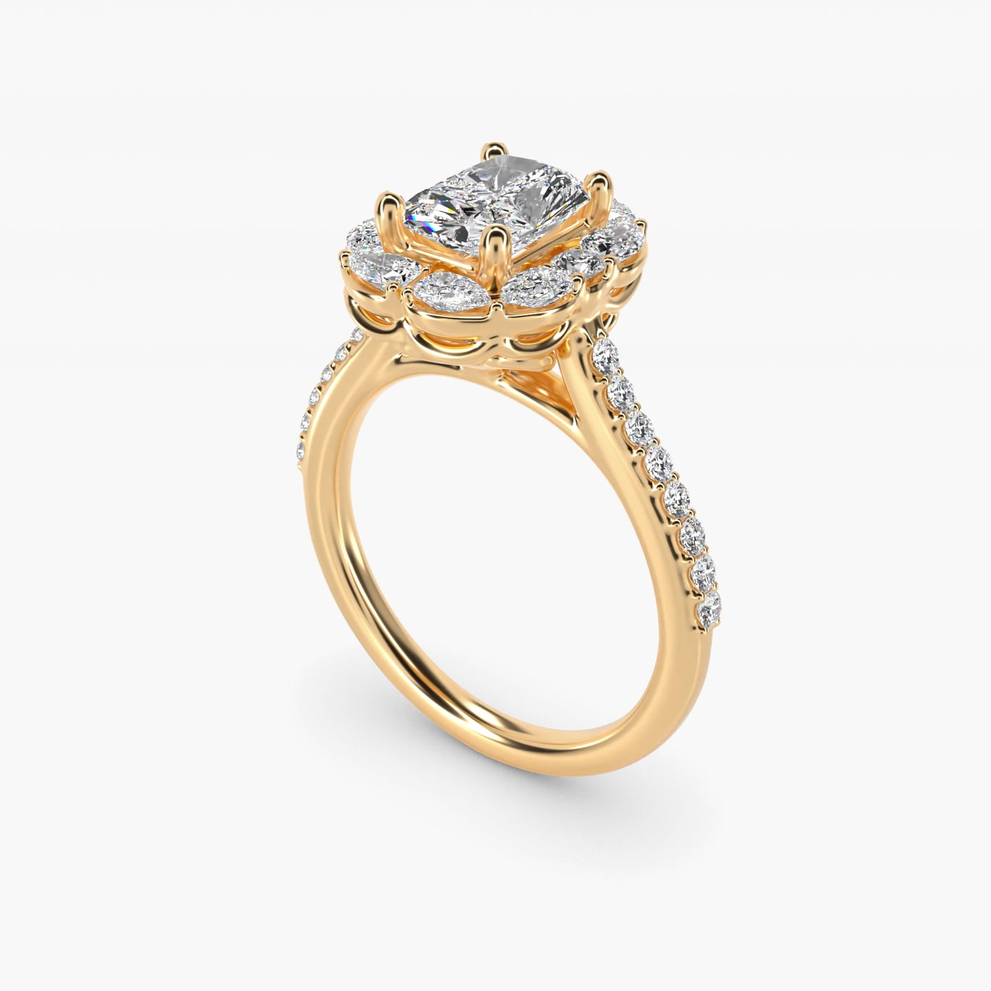 The Ritz Emerald Halo Diamond Engagement Ring in 14K Yellow Gold (1/2 ct. tw.) - Radiant Center