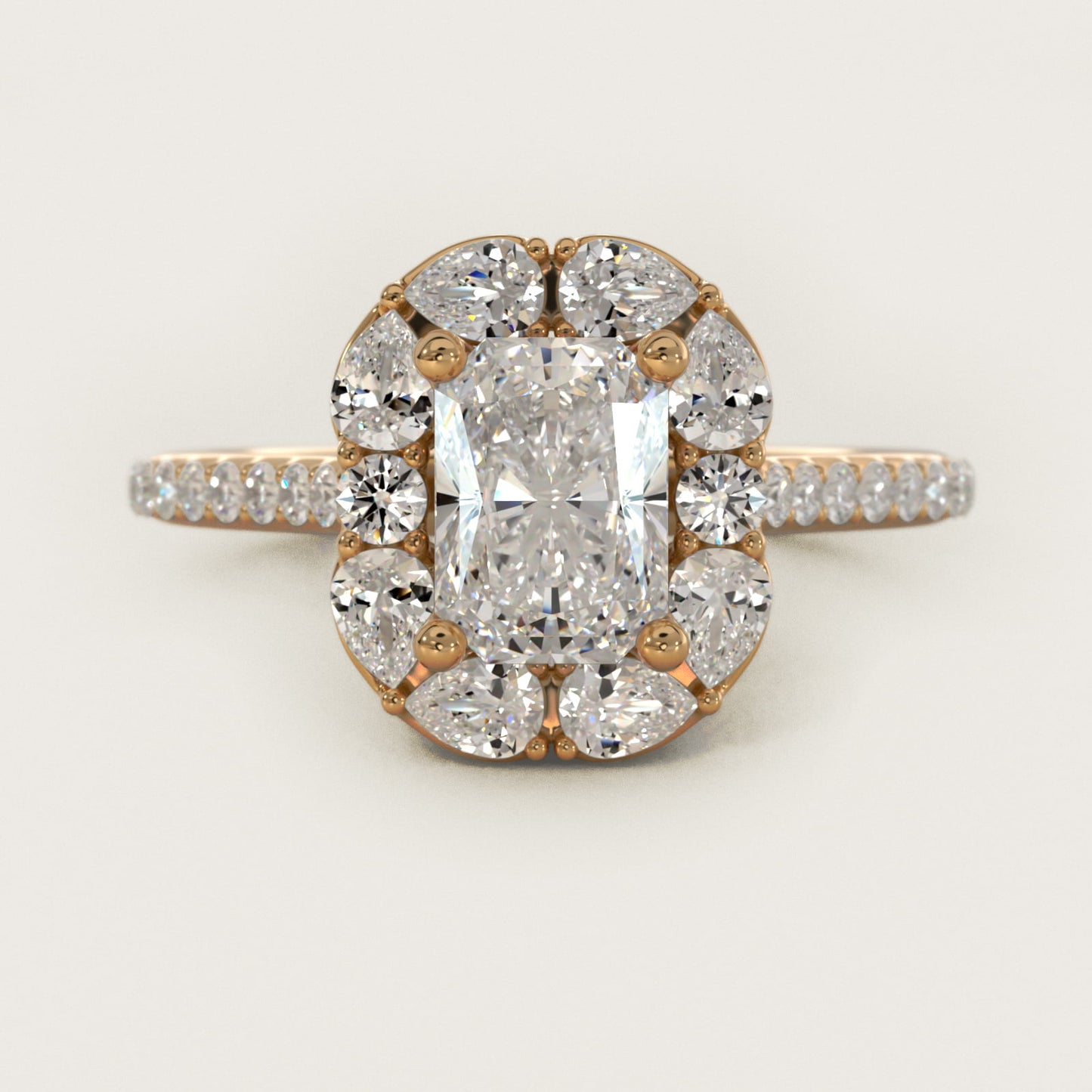 The Ritz Emerald Halo Diamond Engagement Ring in 14K Yellow Gold (1/2 ct. tw.) - Radiant Center