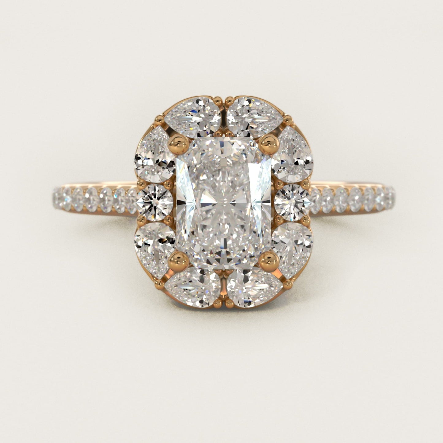 The Ritz Emerald Halo Diamond Engagement Ring in 18k Yellow Gold (1/2 ct. tw.) - Radiant Center