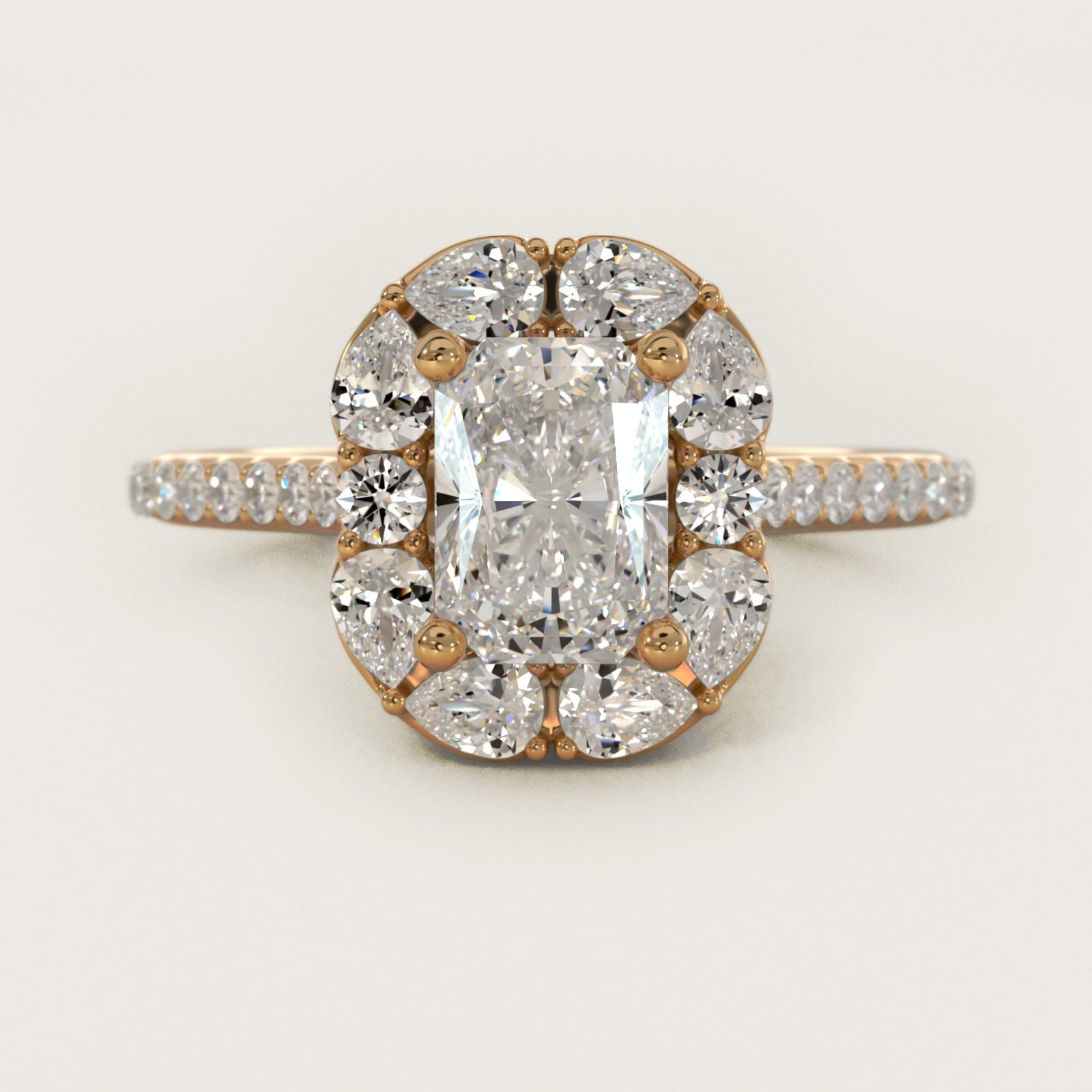 The Ritz Emerald Halo Diamond Engagement Ring in 18k Yellow Gold (1/2 ct. tw.) - Radiant Center