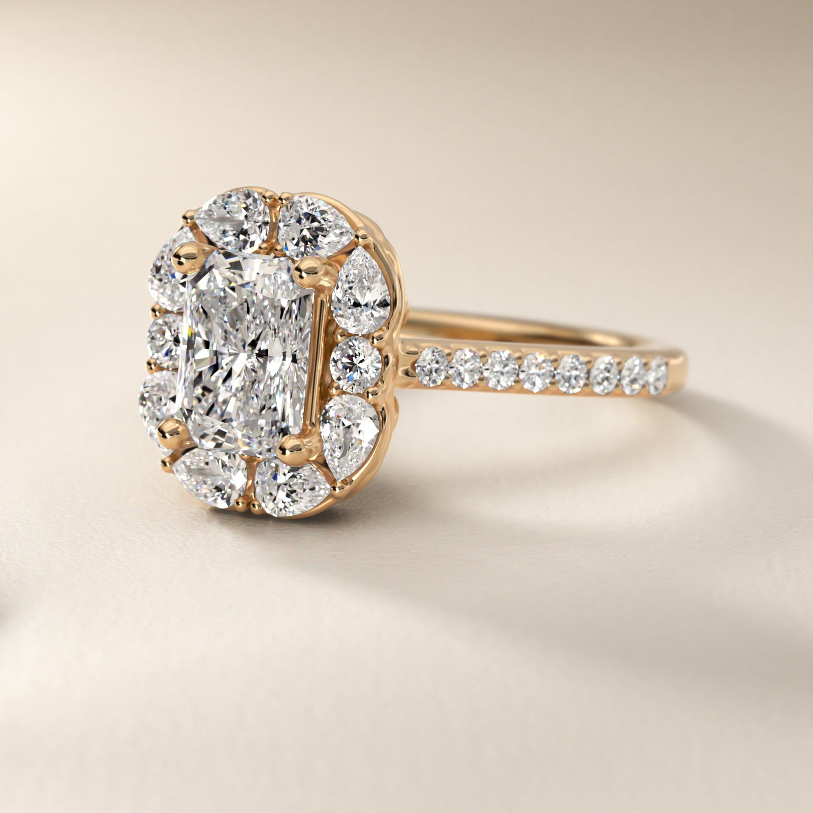 The Ritz Emerald Halo Diamond Engagement Ring in 14K Yellow Gold (1/2 ct. tw.) - Radiant Center