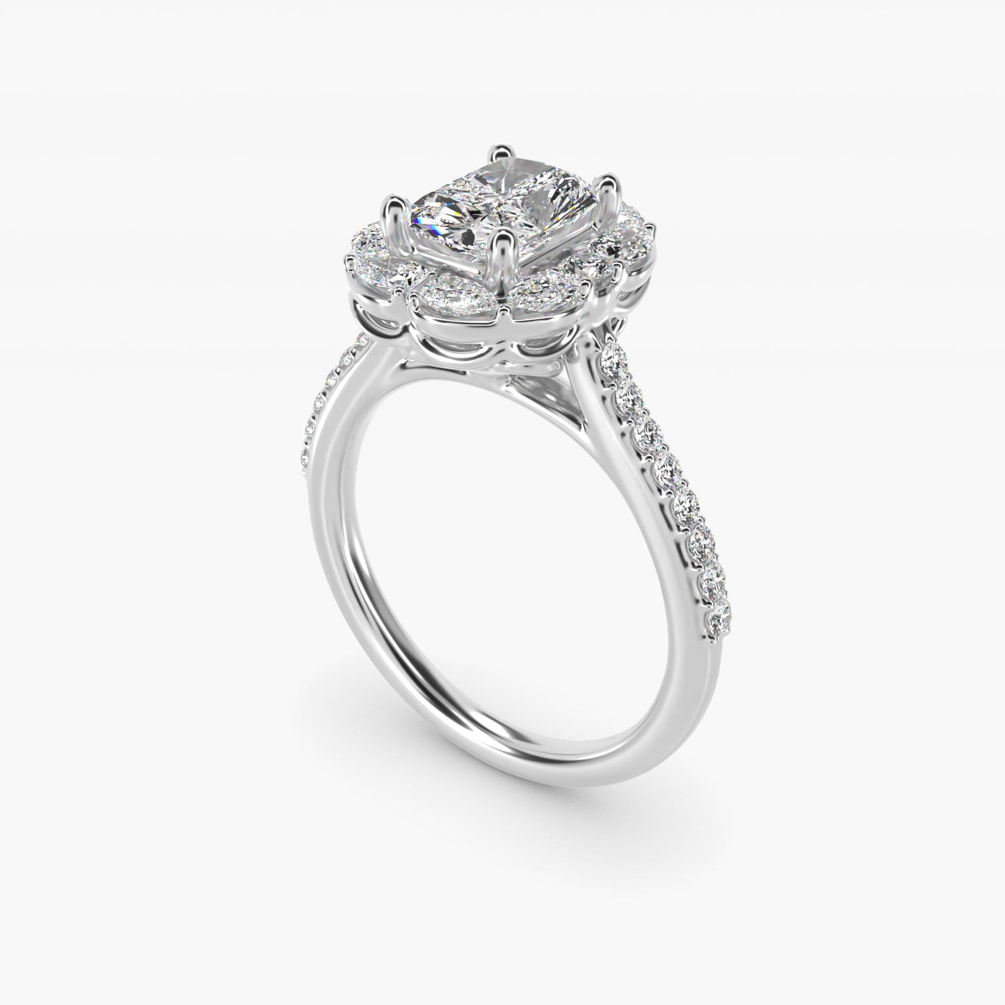 The Ritz Emerald Halo Diamond Engagement Ring in Platinum (1/2 ct. tw.) - Radiant Center