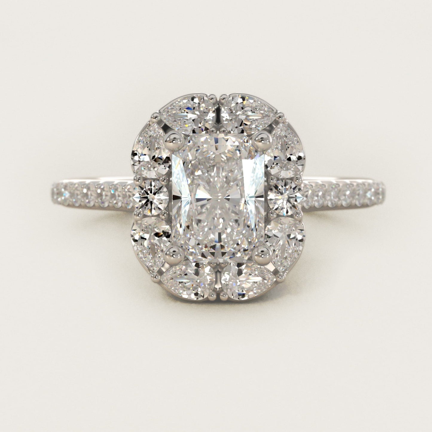 The Ritz Emerald Halo Diamond Engagement Ring in Platinum (1/2 ct. tw.) - Radiant Center