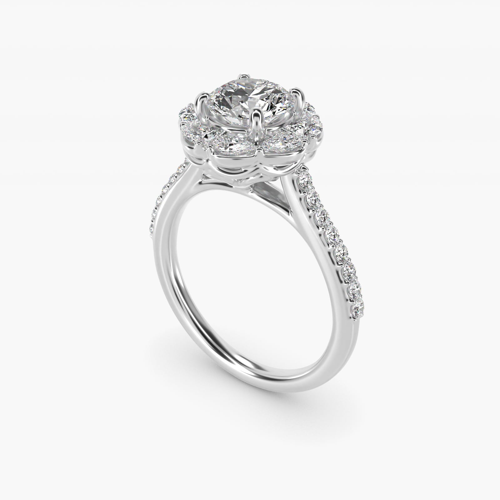 The Ritz Emerald Halo Diamond Engagement Ring in 14k White Gold (1/2 ct. tw.) - Round Center