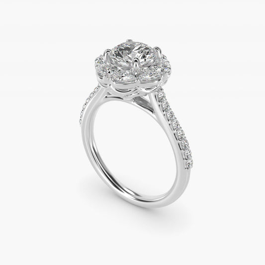 The Ritz Emerald Halo Diamond Engagement Ring in 18k White Gold (1/2 ct. tw.) - Round Center
