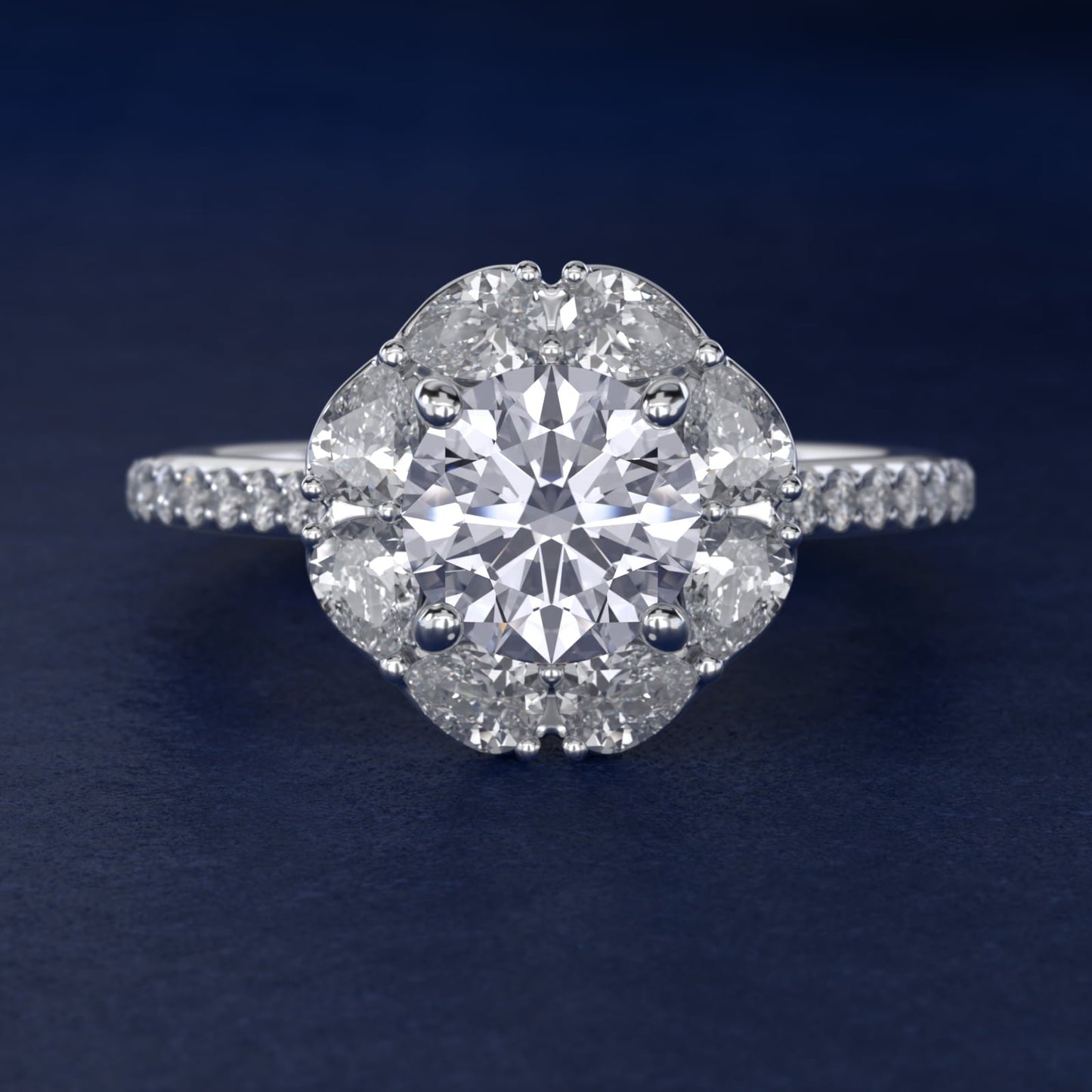 The Ritz Emerald Halo Diamond Engagement Ring in 18k White Gold (1/2 ct. tw.) - Round Center