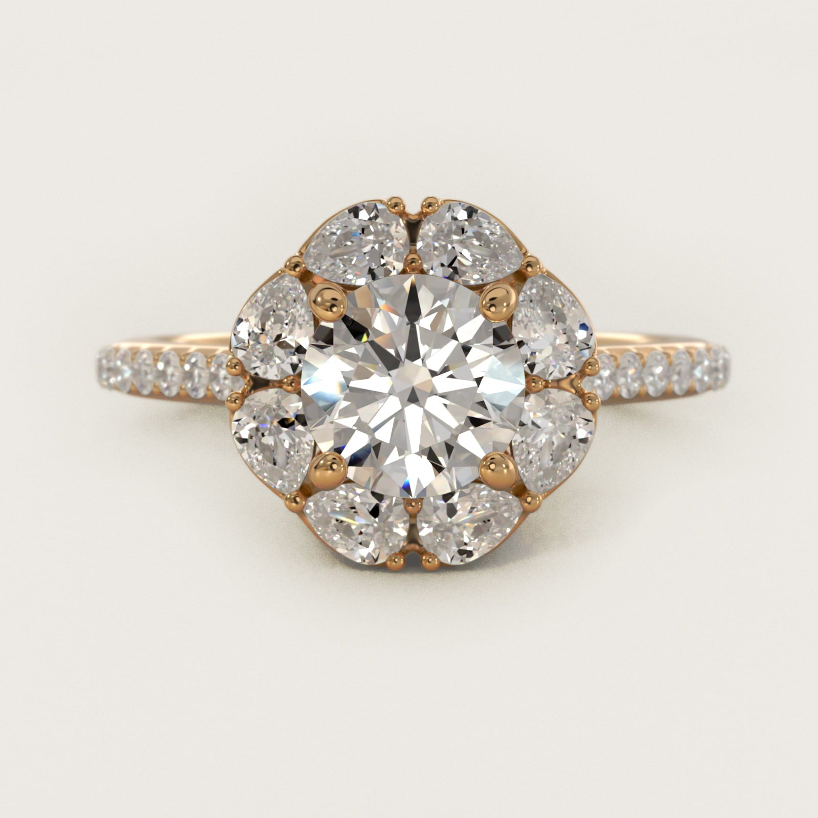 The Ritz Emerald Halo Diamond Engagement Ring in 14K Yellow Gold (1/2 ct. tw.) - Round Center