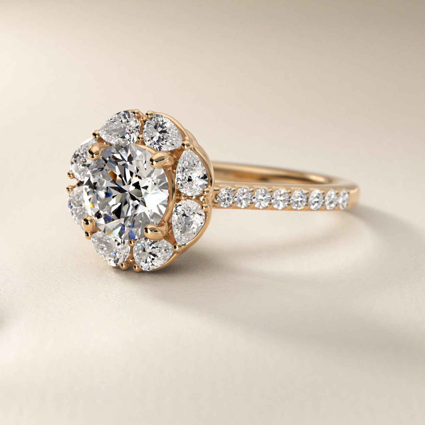 The Ritz Emerald Halo Diamond Engagement Ring in 14K Yellow Gold (1/2 ct. tw.) - Round Center
