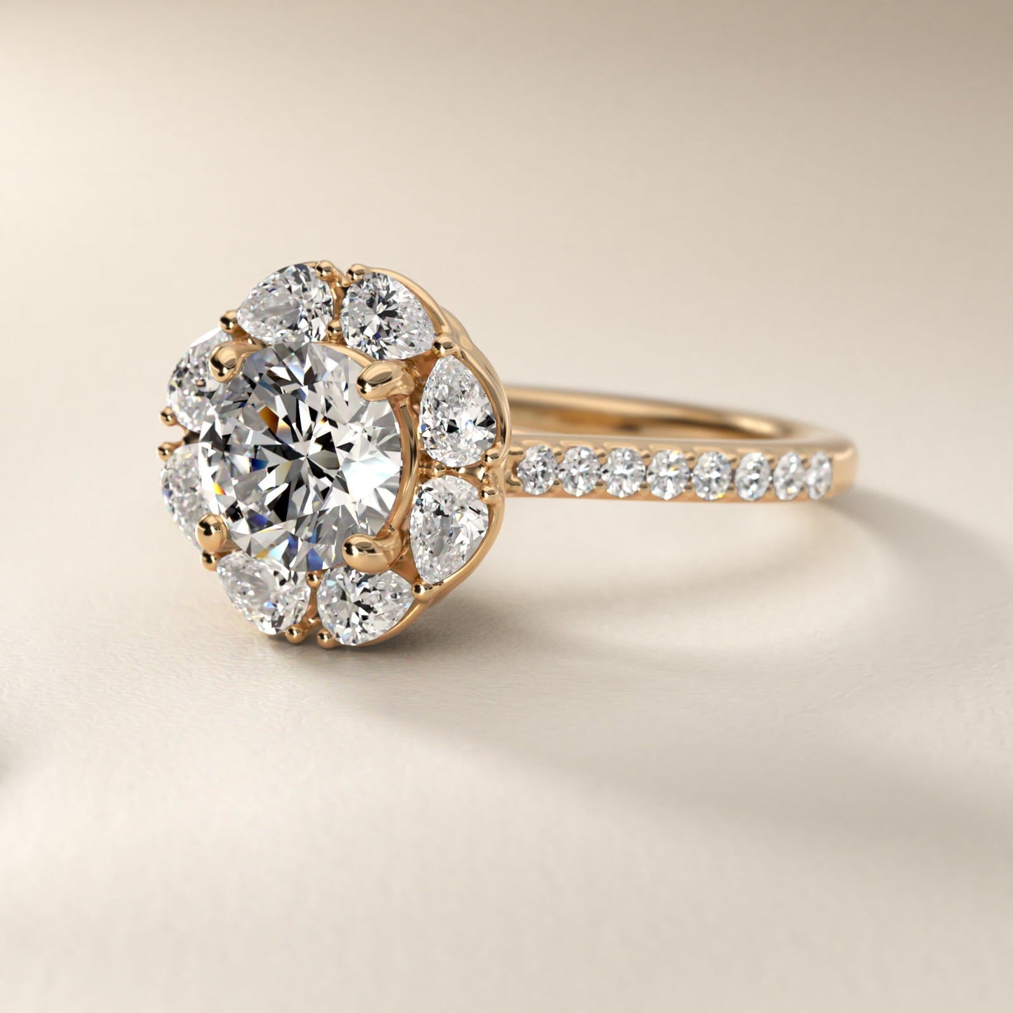 The Ritz Emerald Halo Diamond Engagement Ring in 18k Yellow Gold (1/2 ct. tw.) - Round Center