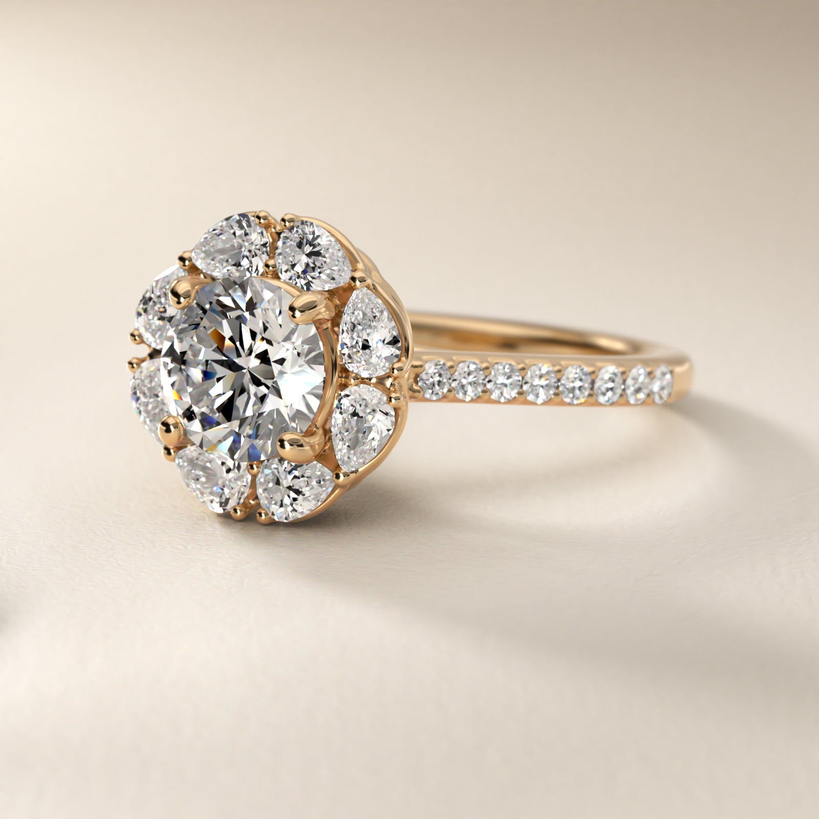 The Ritz Emerald Halo Diamond Engagement Ring in 18k Yellow Gold (1/2 ct. tw.) - Round Center