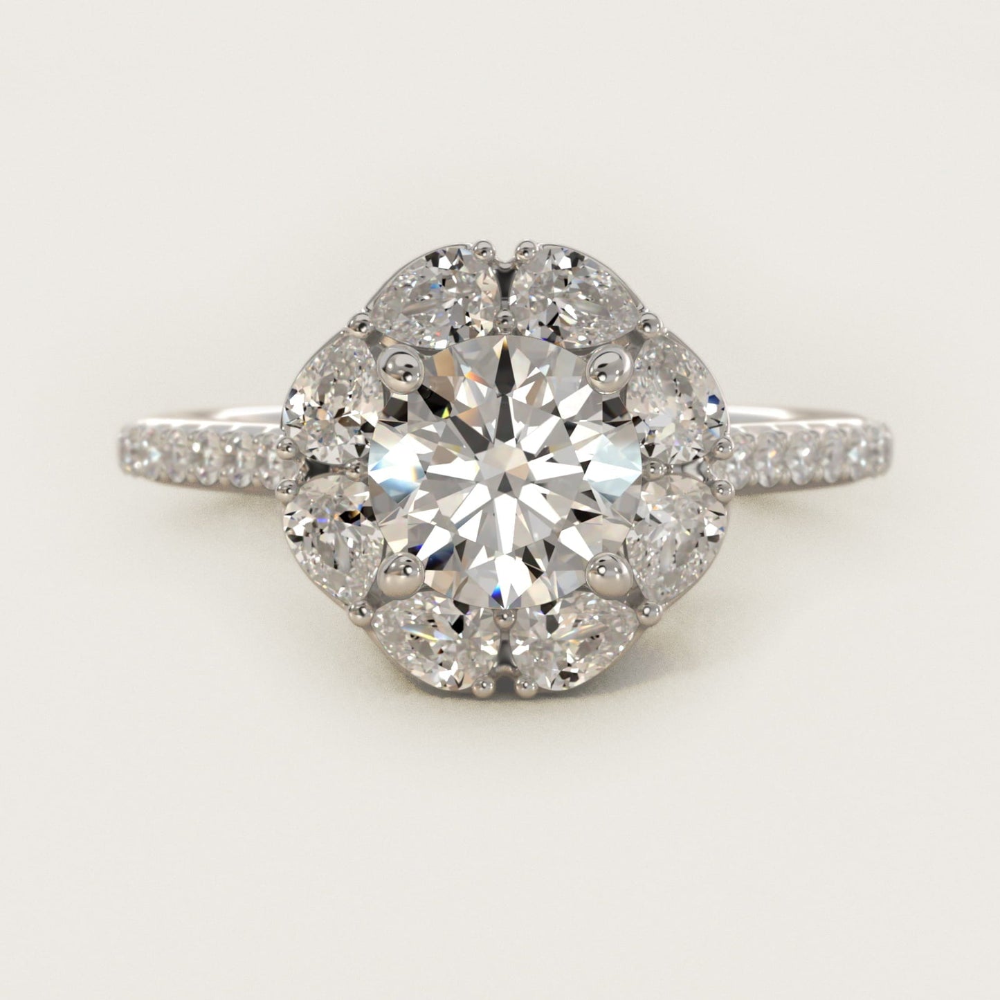 The Ritz Emerald Halo Diamond Engagement Ring in Platinum (1/2 ct. tw.) - Round Center