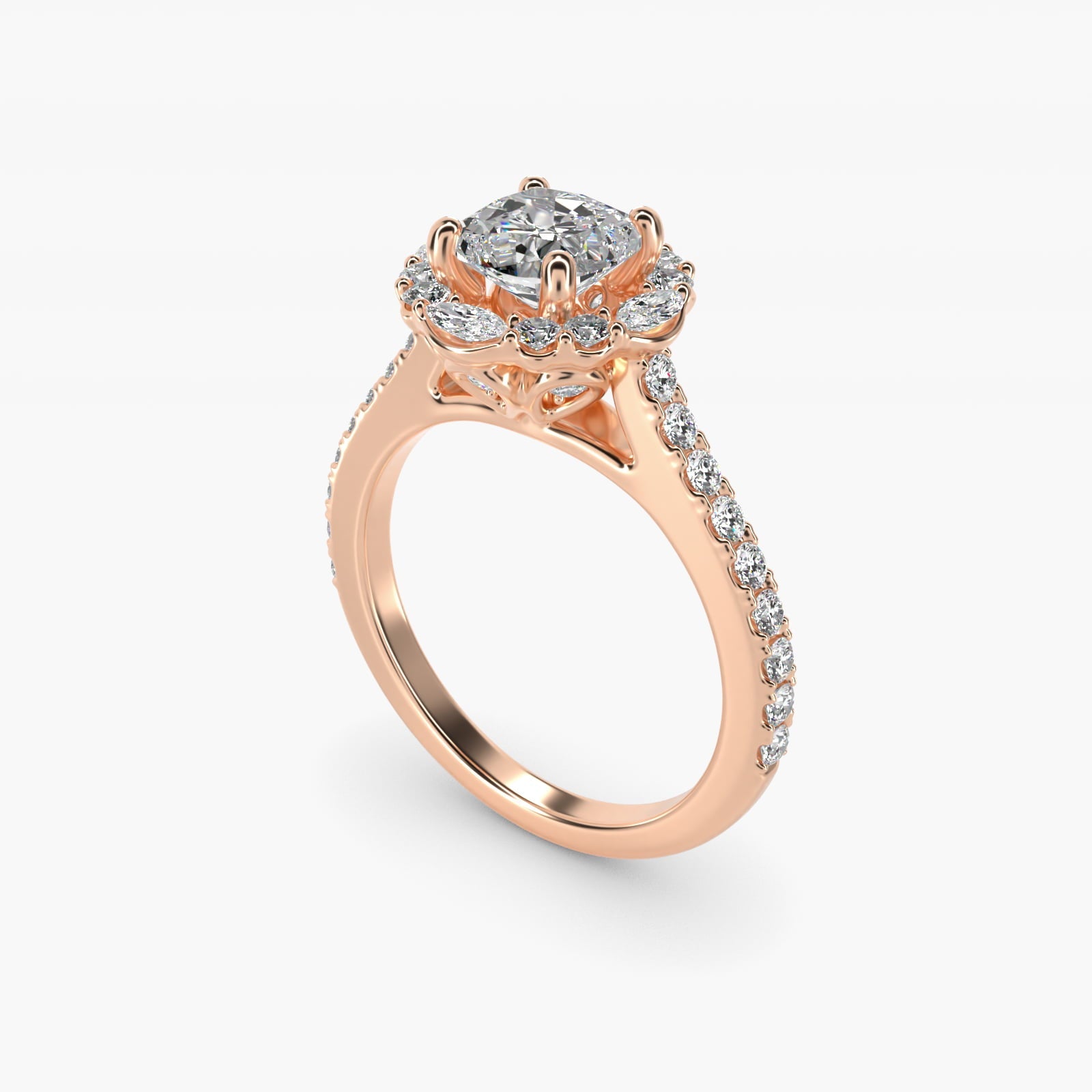 The Ritz Oval Halo Diamond Engagement Ring in 18k Rose Gold (1/2 ct. tw.) - Cushion Center