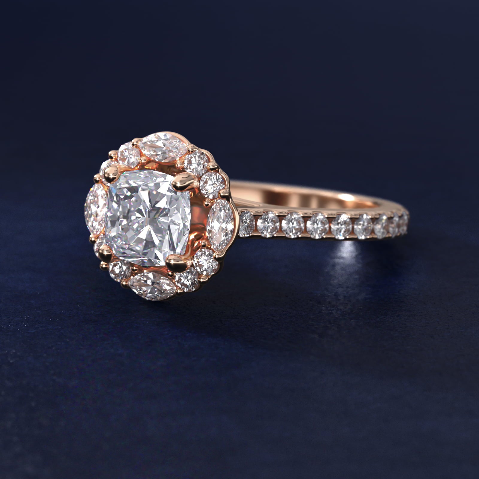 The Ritz Oval Halo Diamond Engagement Ring in 14k Rose Gold (1/2 ct. tw.) - Cushion Center