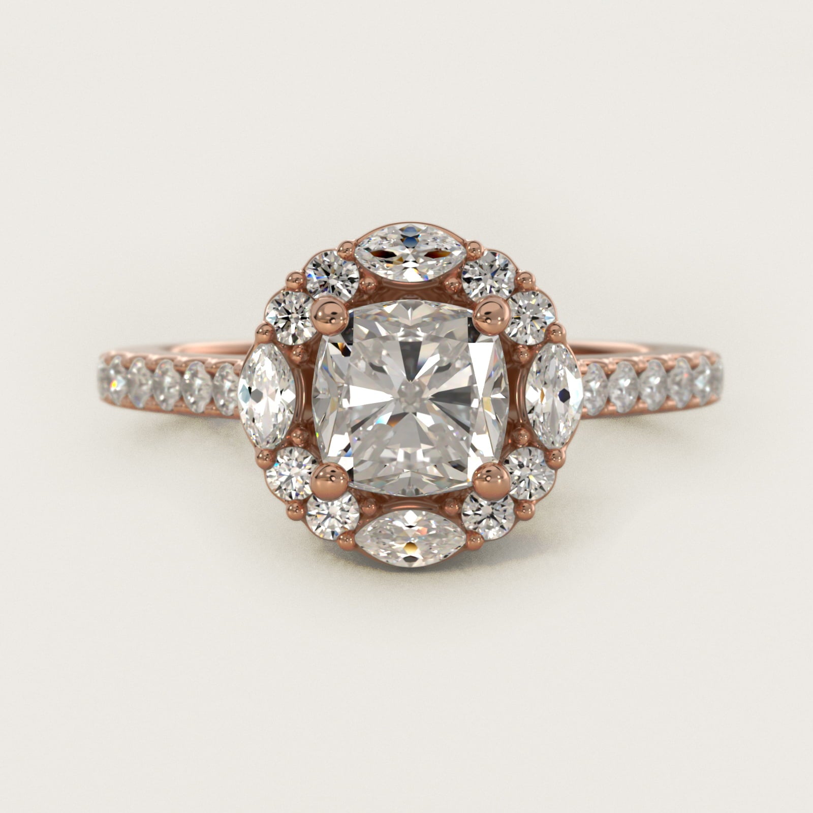 The Ritz Oval Halo Diamond Engagement Ring in 14k Rose Gold (1/2 ct. tw.) - Cushion Center