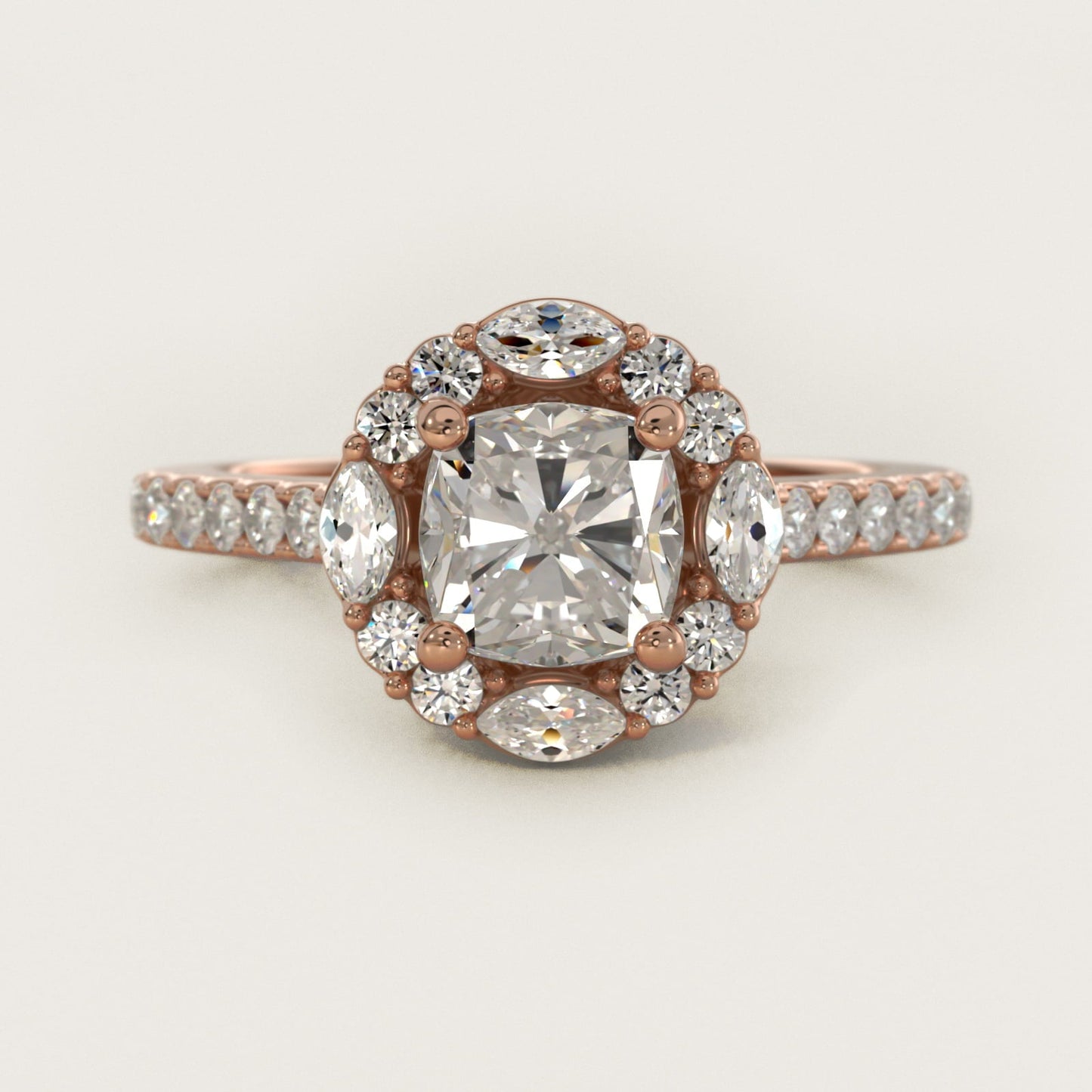 The Ritz Oval Halo Diamond Engagement Ring in 18k Rose Gold (1/2 ct. tw.) - Cushion Center